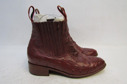 Handmade Womens Size 10.5 Red Leather Full Ostrich Quill Ankle Boots - Picture 3 of 10