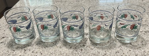 Lenox “Poppies on Blue” Set of 4 Old Fashioned Tumbler Glasses 4 1/4” 12 oz