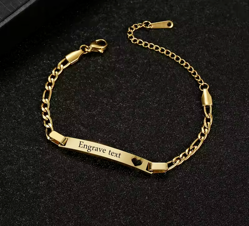 Personalized Love Heart Figaro Link Chain Bracelet Engraved Custom for Men Women - Picture 3 of 21