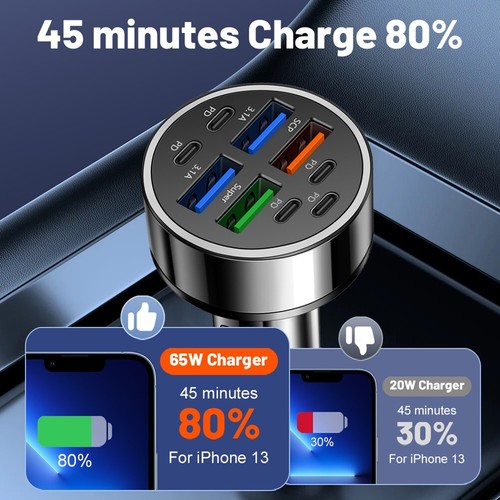Chargeur Voiture Rapide 9en1 avec 4 Ports USB et PD Type C pour Appareils de Cha - Photo 12 sur 12