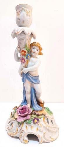 VON SCHIERHOLZ HANDPAINTED PORCELAIN GERMAN MADE PAIR of VINTAGE CANDLESTICKS - Picture 2 of 9