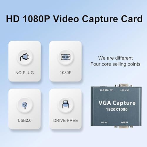 VGA Capture Card, VGA to USB 2.0 Capture Device with VGA Loopout, Mic Input - Afbeelding 3 van 8