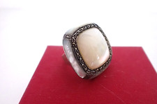 Vintage Large Cocktail Ring Sterling Silver Mother Of Pearl  Marcasite Size 8.5