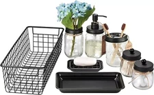 Mason Jar Bathroom Accessories Set 8 Pcs - Lotion Soap Dispenser,Toothbrush