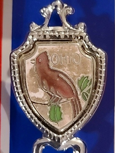 NEW IN BOX SILVER METAL Etched SPOON-SOUVENIR-OHIO-CARDINAL BIRD Fort Inc - Picture 3 of 4