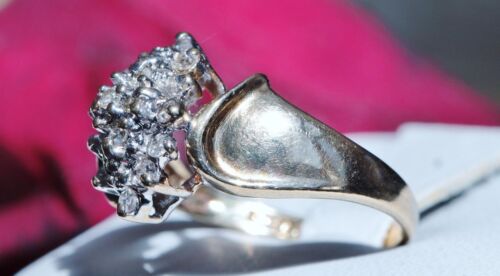 Anillo oro amarillo 10k 0,30ct diamante natural talla 5 cóctel hecho a mano vintage 3gr - Imagen 4 de 12
