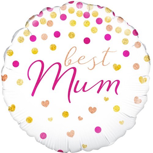 MOTHER'S DAY BALLOON 18"/45cm BEST MUM PINK & GOLD DOTS HOLOGRAPHIC BALLOON - Picture 6 of 6