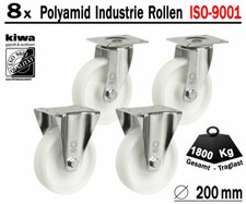 Polyamid Schwerlast Transport Lenk Rollen 8 x Ø 200 mm Le-Bo / BS-Rollen Germany