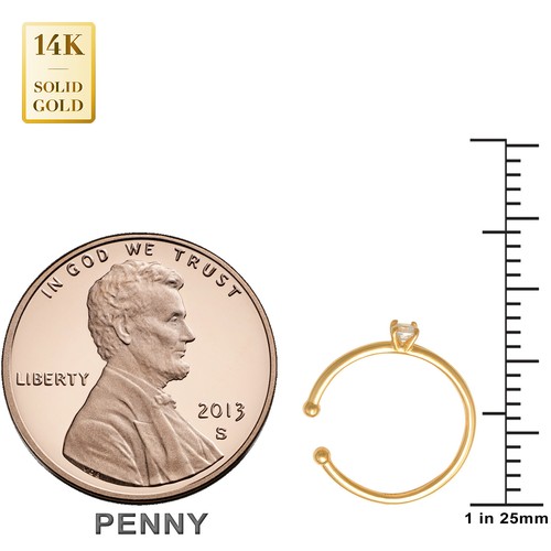 Perforación de cartílago anillo de aro nariz de oro liso de diamantes reales 14K 20G - Imagen 8 de 13