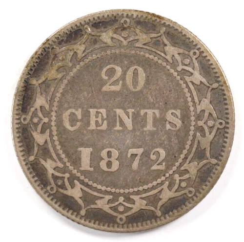 1872 H Newfoundland 20 Cents Silver Coin Canada