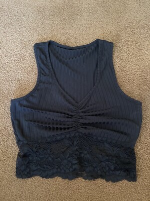 Shein Black contrast lace panel v neck tank top S