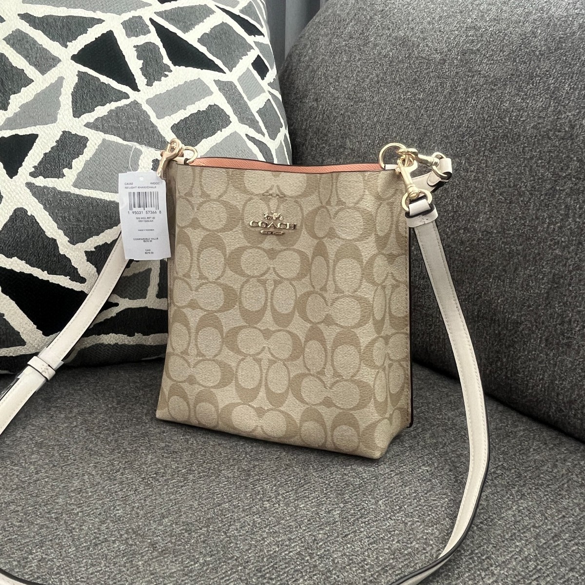 NWT Coach CA582 Mollie Bucket Bag 22 In Signature Canvas Leather Light Khaki
