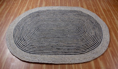 Oval Black Area Rug Hand Braided Natural Jute Living Room Bohemian Kilim 3x5 5x8 - Picture 6 of 30