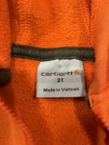 Carhartt Hoodie Half Zip Bright Orange Logo Sleeve 2t Kids Fashion - Picture 3 of 3