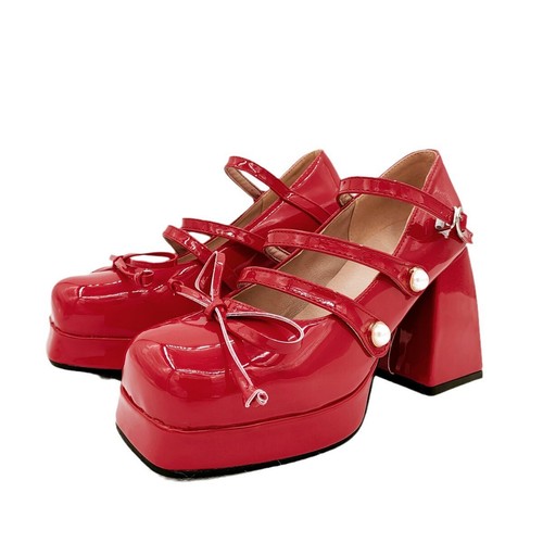 Womens Spring Square Toes Mary Jane Shoes Cute Bow Lolita High Heels Thick Heel - Bild 5 von 27