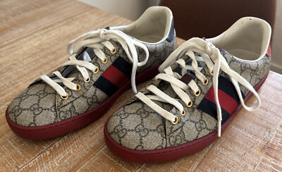 Gucci Men's Ace GG Supreme Monogram Canvas Sneakers Size 6