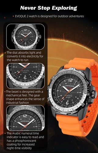 NORTH EDGE EVOQUE 2 Men‘s Watch Solar Powered Luminous Pointer Sport Watches - Picture 9 of 16
