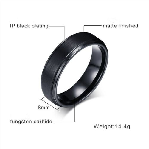 8MM Black Plating Matte Band Men's Wedding Party Tungsten Carbide Ring Size 7-12 - Picture 2 of 12