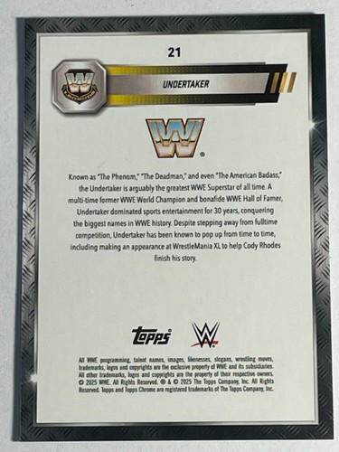 Undertaker 2025 Topps Chrome Sapphire Refractor WWE SP #21 QTY AVAILABLE - Picture 2 of 2