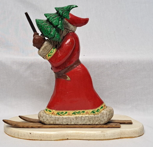1997 Signed Hand Carved Santa On Ski's Snow Base Leather Bottom Christmas Season - Picture 6 of 22