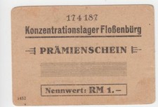 1 Reichsmark Pr&auml;mienschein 1943 Deutschland / Konzentrationslager Flossenb&uuml;rg