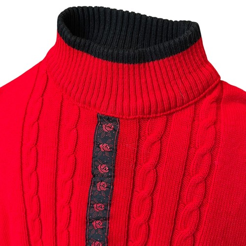 VTG topsville red black floral knit ribbed sweater girls large crewneck acrylic - Picture 2 of 4