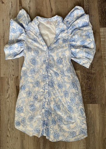 Pre-Owned J. Marie Blue Floral Size Small Short Sleeve Button Dress