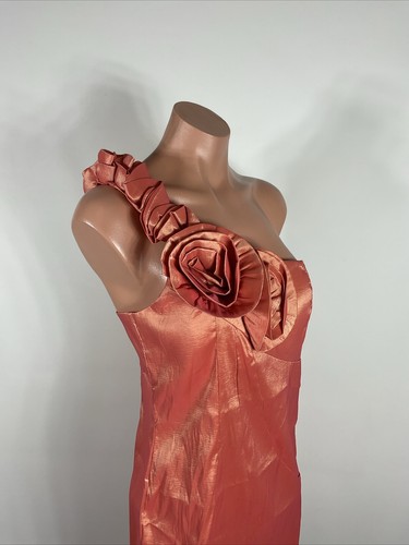 Vintage y2k 90s Coral Metallic Dress Ruched Tiered Mini L Prom Cocktail Prom - Picture 6 of 11