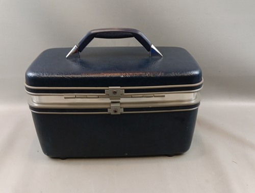 Vintage Samsonite Profile II Blue Train Case Cosmetic Carry-On Key Tray Makeup - Picture 18 of 24