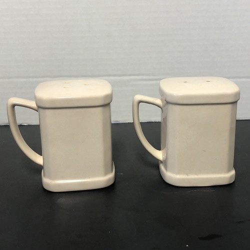 Roshco Fliesengeschirr Salz & Pfeffer Set Creme/Sand Farbe mit Griffen 4" hoch - Bild 5 von 8