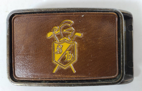 Vintage Gürtelschnalle ~ Golf Wappen ~ Messing/Leder - Bild 1 von 2