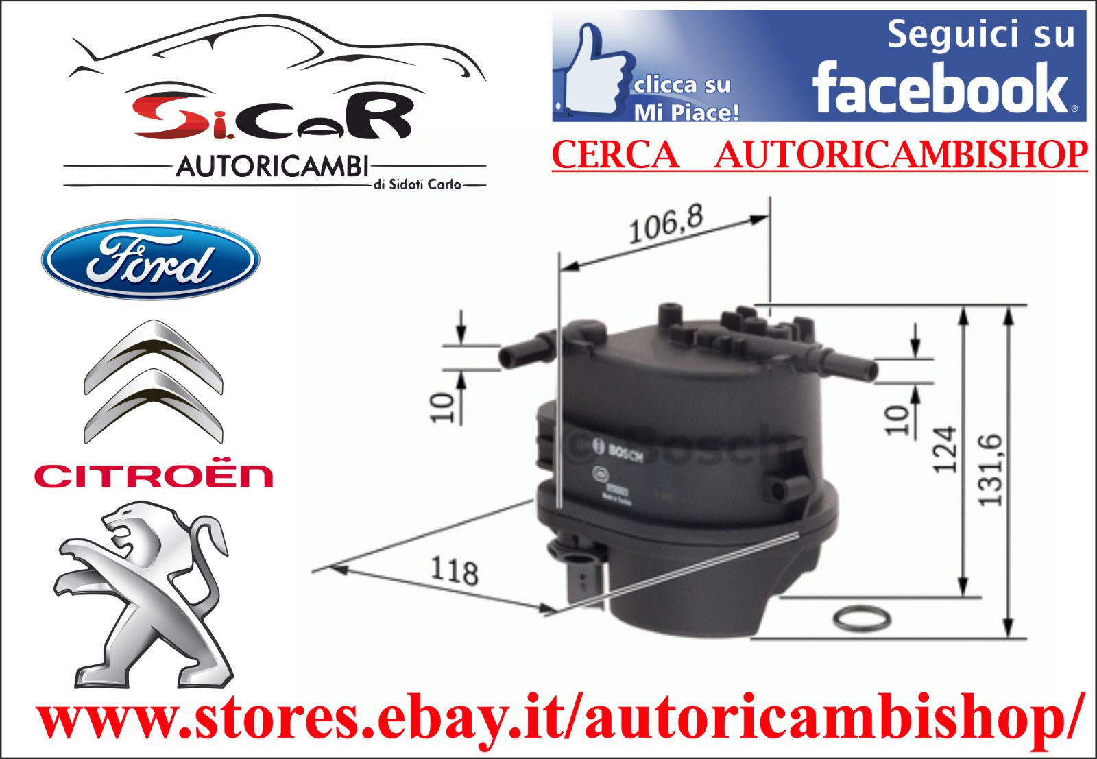 FILTRO CARBURANTE TOYOTA AYGO 1.4 HDi ORIGINALE BOSCH 0450906460