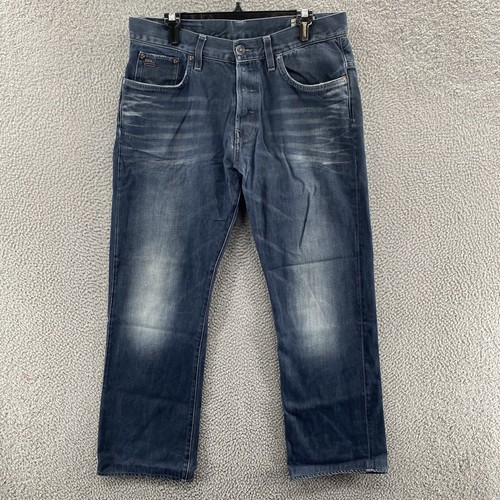 G Star Raw Jeans Men 34x32 (Fit 34x30) Blue 3301 Loose Straight Leg Cotton Denim - Picture 1 of 16