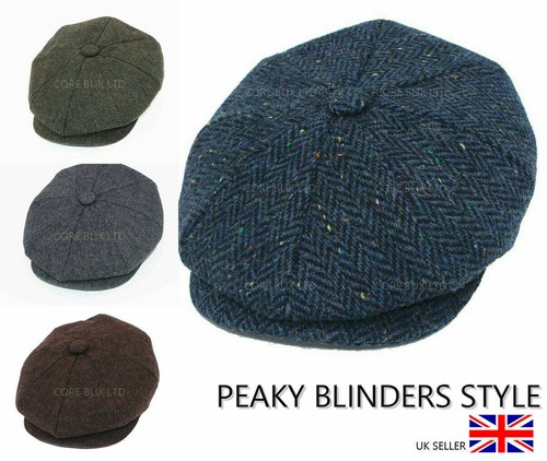 Peaky Blinders Hat Newsboy Flat Cap Herringbone Tweed Wool Baker Boy Gatsby - Afbeelding 1 van 53