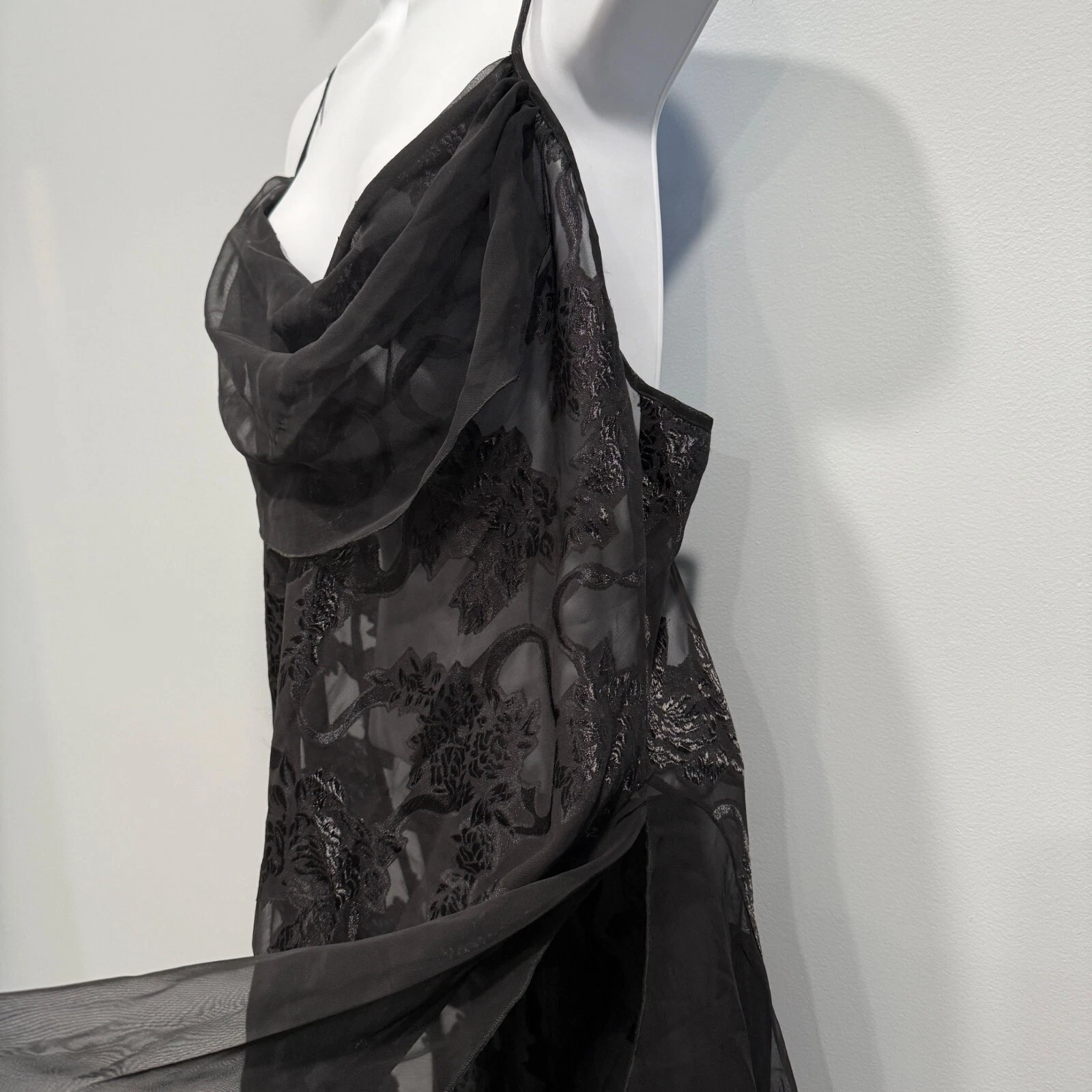 UNDERCOVER Abito slip nero Victoria's Secret vintage anni 90 maglia chiffon floreale burnout taglia L