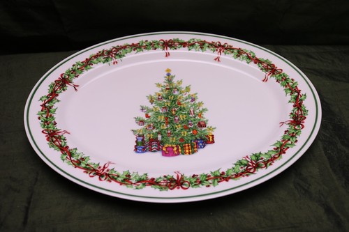 Christopher Radko Holiday Celebrations Christmas Oval Serving Platter Green Trim - Picture 1 of 7