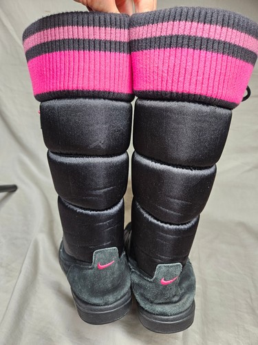 Nike High 2 Puffer Boots Womens 7 Black Pink Suede Ribbed Knit Lace Up Y2K Shoes - Picture 8 of 12