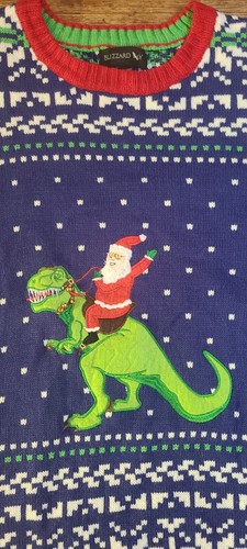 Blizzard Bay Ugly Christmas Sweater Santa On T Rex Dinosaur Boys XL 18-20 - Picture 4 of 7