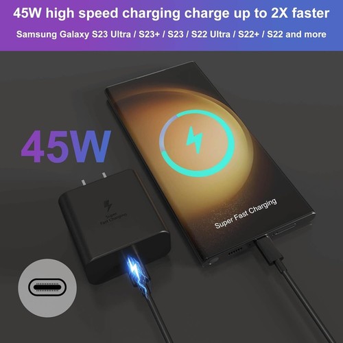 Super Fast Charging 45W USB C Wall for Galaxy S24 Ultra S23+ S22 Note20 S21 S20 - Picture 12 of 18