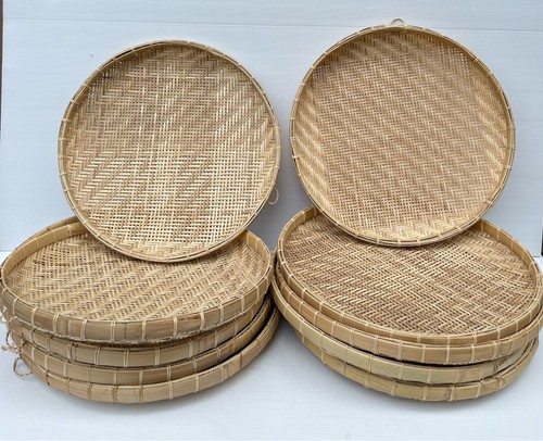 Vintage Thai Handicraft Round Shape Multipurpose Tray Bamboo Large Basket Sz 18" - Picture 19 of 72