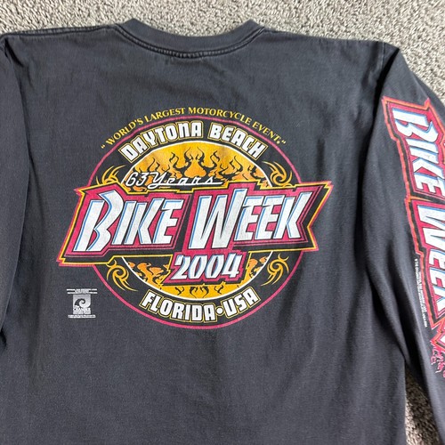 VINTAGE Dayton Bike Week Shirt Mens Large Black 2004 Florida Long Sleeve Print - Picture 3 of 13