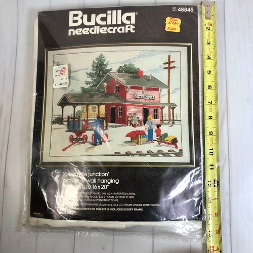 Bucilla Needlecraft Crewel Kit Greenville Junction Train Station Winter Scene - Picture 4 of 6
