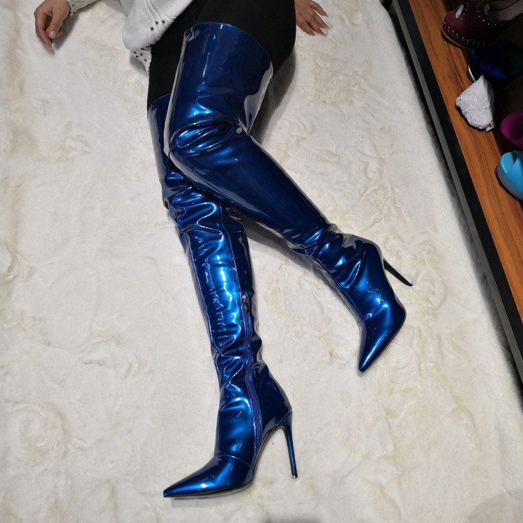 Novelty Women Thigh High Boots Heels Heels Heels Extrem Thigh Shinny bluee Boots shoes Women 50a41e Novelty Women Thigh High Boots Heels Heels Heels Extrem Thigh Shinny bluee Boots shoes Women 50a41e