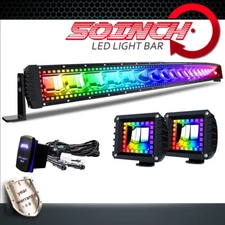 50" RGB Curved Led Light Bar Color Changing & Harness Kit For Offroad SUV Truck
