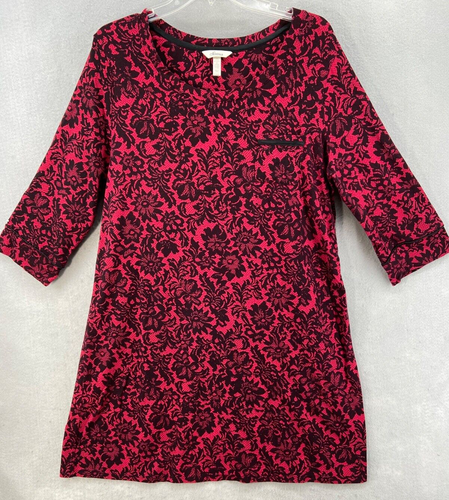 Soma Intimates Nightgown Womens Sz XL Red Black Floral 3/4 Sleeve Cotton Blend