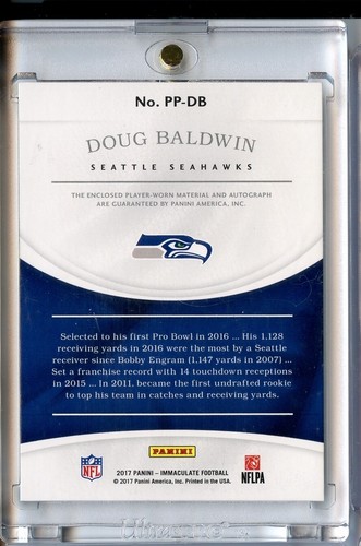Doug Baldwin 2017 Panini Immaculate Premium Patch Auto 25/99 #PP-DB Patch Auto - Picture 2 of 2