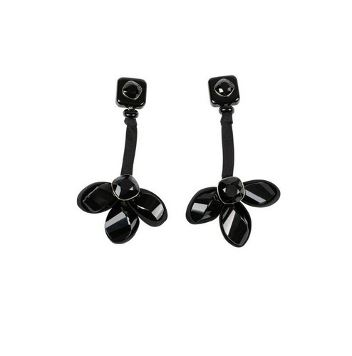 580$ GIORGIO ARMANI Jewels Flowers Black Obsidian + Silk Earrings Woman - Picture 1 of 2