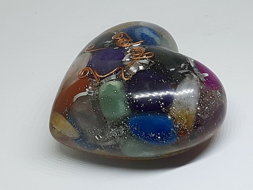 Cuore ORGONITE N23 con PIETRE 7 CHAKRA Chakra orgone yoga AMORE zen RAME YOGA KI - Foto 3 di 3