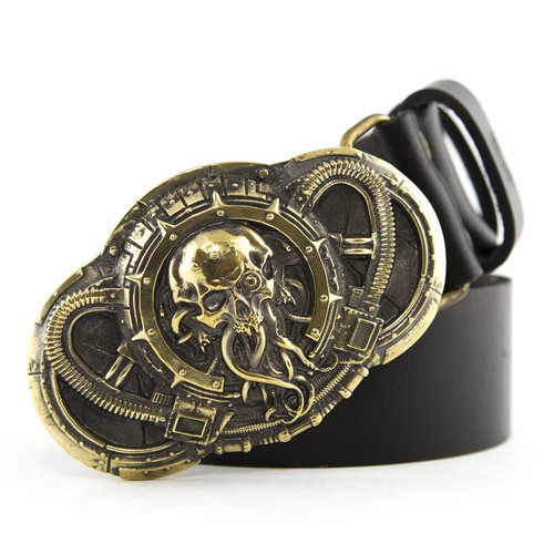 Leather belt with solid brass buckle Alien, Skull belt buckle, Steampunk buckle - Picture 3 of 18