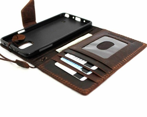 Genuine Leather Case fit Samsung Galaxy NOTE 4 Book Wallet Luxury Cover Flip ID - Picture 2 of 6